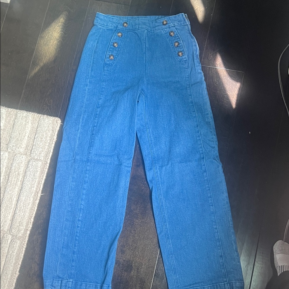 Blue High-Waisted Button Pants